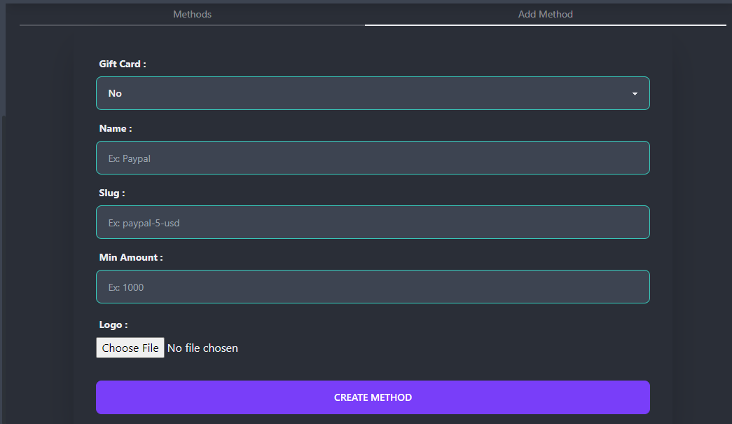 Withdrawal Method Settings